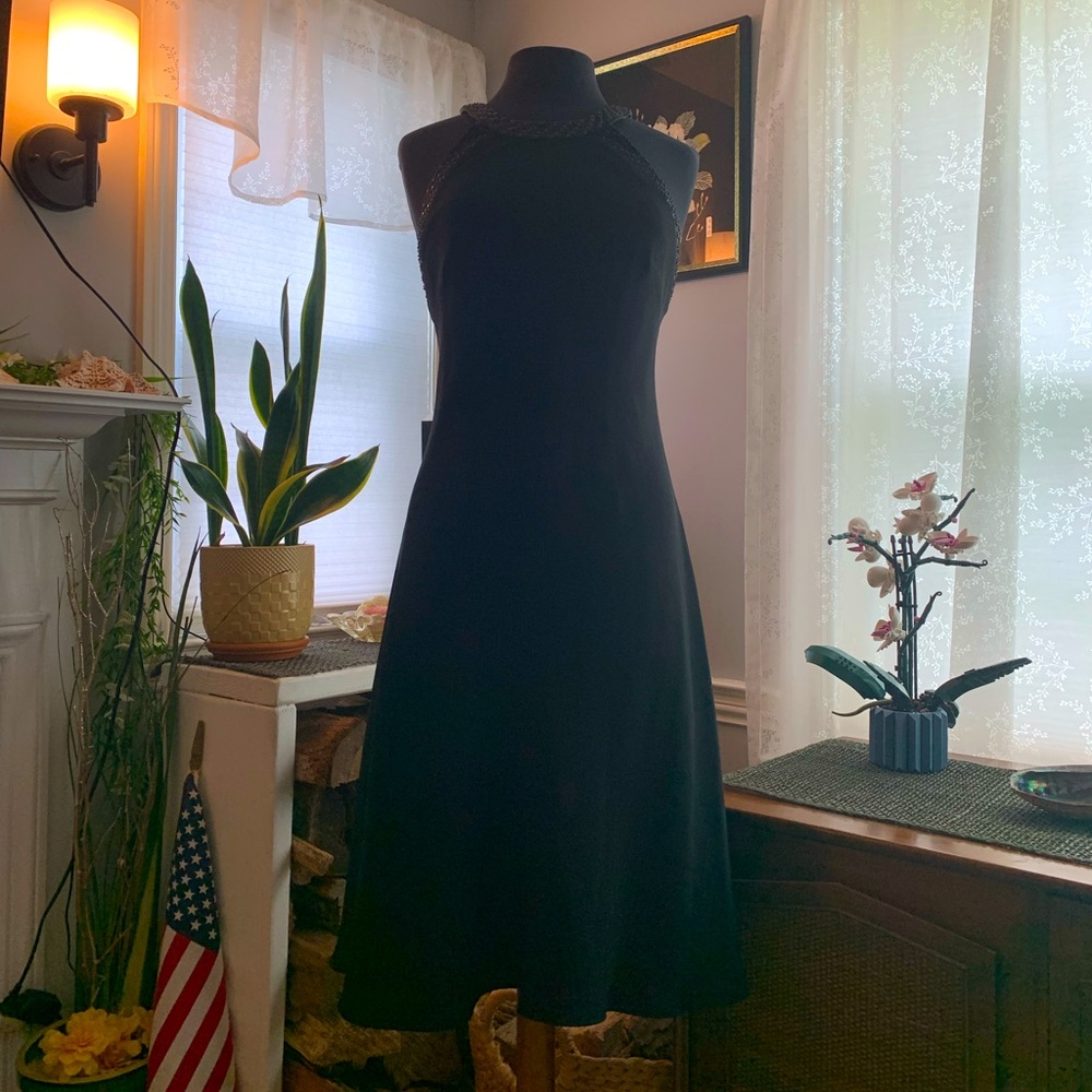 Jones New York Elegant Evening Black Embellishment Halter Dress